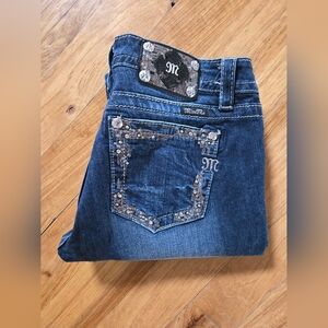 Miss Me Blue Jeans with Intricate Embroidery